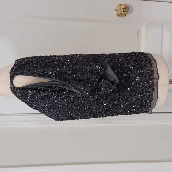 Aidan Mattox heavily beaded sequin dressy party cold shoulder blouse top silk - Picture 10 of 16